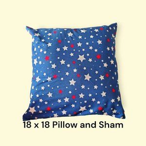 Handmade Fourth of July Red and White Stars on Blue background Pillow and Sham